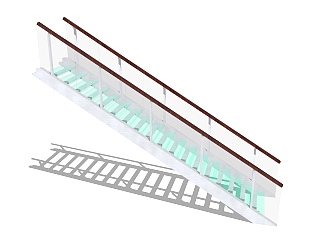 现代钢结构玻璃单跑楼梯草图大师模型，钢结构单跑楼梯...