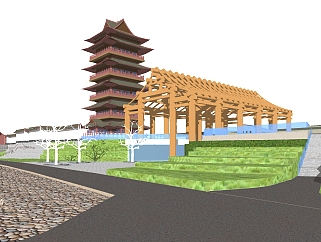 新中式<em>公园景观</em>草图大师模型，公园sketchup模型下载