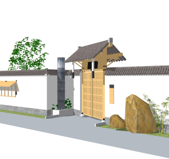 中式庭院门头草图大师模型，庭院门头sketchup模型免费下载