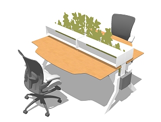 现代简约办公桌su模型，办公桌草图大师模型下载