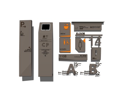 现代导视指示牌组合草图大师模型，指示牌sketchup模型下载