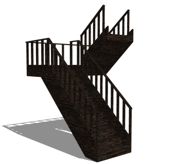现代实木双跑平行楼梯草图大师模型，实木双跑平行楼梯sketchup模型免费下载