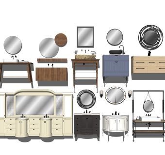 欧式实木洗手台组合skp文件，洗手台草图大师模型下载