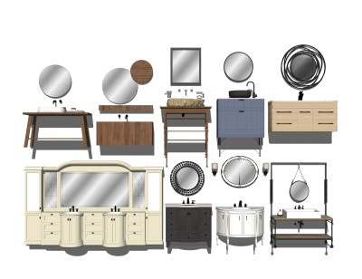 欧式实木洗手台组合skp文件，洗手台草图大师模型下载