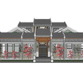 中式别墅庭院su模型下载、中式别墅庭院草图大师模型下载
