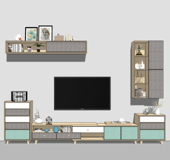 北欧电视柜草图大师模型，电视柜sketchup模型下载