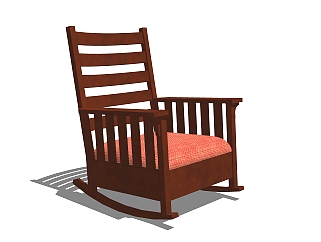 中式实木摇椅户外椅草图大师模型，户外摇椅sketchup模型下载