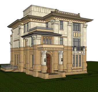欧式古典独栋别墅草图大师模型，sketchup别墅外观su模型下载