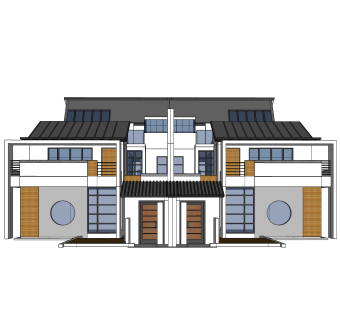新中式连排别墅su模型下载，别墅草图大师模型分享