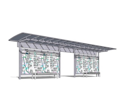 现代公交候车亭草图大师模型，公交候车亭su模型免费下载