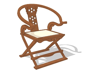 唐风户外木质椅草图大师模型，<em>户外椅</em>SU模型