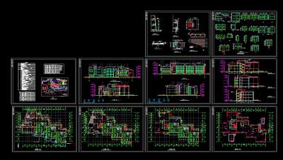 幼儿园cad建筑工程图纸，幼儿园平面立面图下载