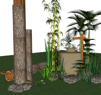 绿植景观流水摆件草图大师模型,现代装饰品su模型下载