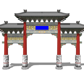 中式牌坊草图大师模型下载，入口大门sketchup模型分享