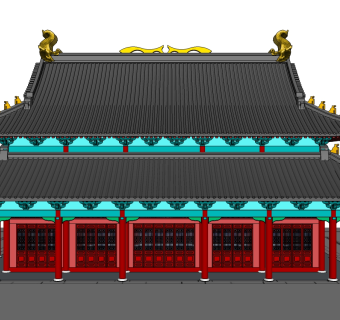 中式古建大雄宝殿草图大师模型下载、古建大雄宝殿su模型下载