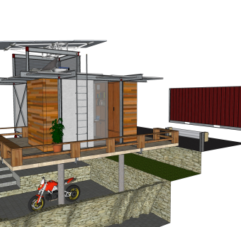 现代集装箱房屋su模型，改造房草图大师模型下载