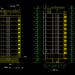 高层建筑外观立面展开图，建筑CAD立面图纸下载