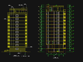 高层建筑外观立面展开图，建筑CAD立面图纸下载