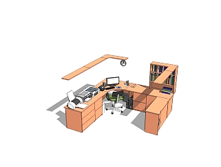 现代办工桌su模型，办工桌草图大师模型下载