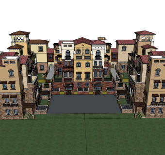 欧式连排别墅草图大师模型，别墅sketchup模型免费下载