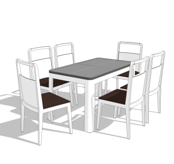 现代实木餐桌椅su模型，实木桌椅草图大师模型下载