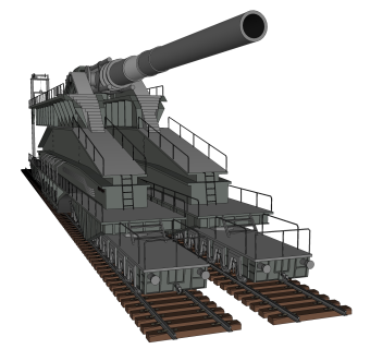 德国古斯塔夫超重型铁道炮su模型，超重型铁道炮草图大师模型下载