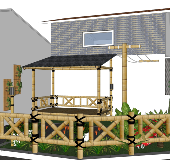 现代庭院凉亭草图大师模型，竹制凉亭草图大师模型下载