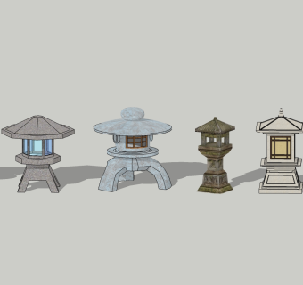 中式景观灯草坪灯组合su模型， 草坪灯sketchup模型下载