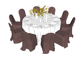 现代宴会餐桌椅su模型，<em>餐厅</em>餐桌圆桌skp模型下载