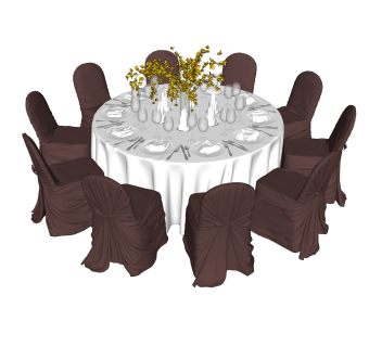 现代宴会餐桌椅su模型，餐厅餐桌圆桌skp模型下载