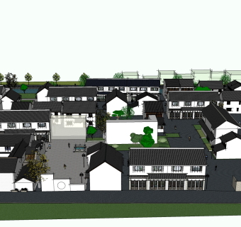 江南水乡中式别墅区草图大师,SU模型免费下载