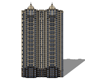 欧式高层住宅楼su模型下载，住宅楼草图大师模型
