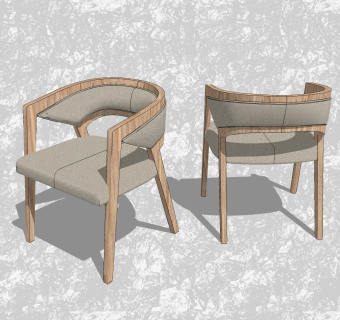 现代扶手背靠椅su模型，休闲椅草图大师模型下载