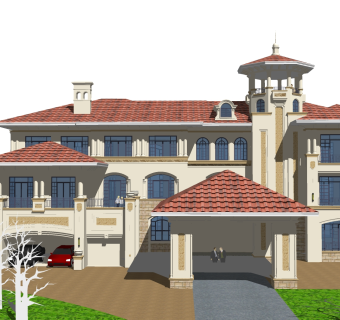 欧式别墅外观草图大师模型，别墅外观sketchup模型免费下载