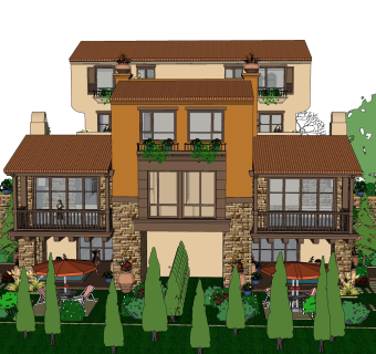 现代独栋别墅草图大师模型下载，独栋别墅sketchup模型