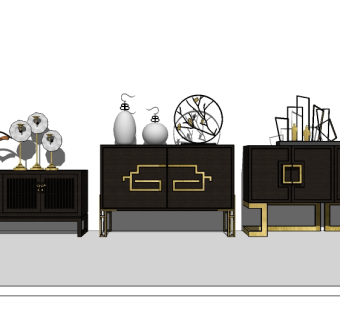 中式边柜斗柜组合su模型，边柜草图大师模型下载