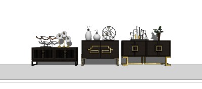 中式边柜斗柜组合su模型，边柜草图大师模型下载