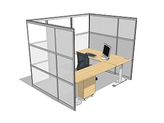 现代屏风卡位办公桌草图大师模型，办公桌skp模型，办公桌su素材下载