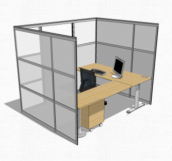 现代屏风卡位办公桌草图大师模型，办公桌skp模型，办公桌su素材下载