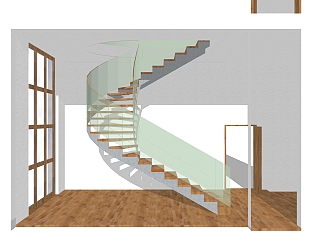 现代玻璃弧形楼梯草图大师模型，玻璃弧形楼梯sketchup模型免费下载
