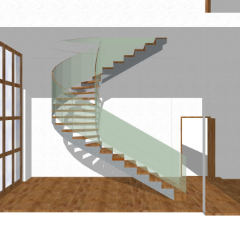 现代玻璃弧形楼梯草图大师模型，玻璃弧形楼梯sketchup模型免费下载
