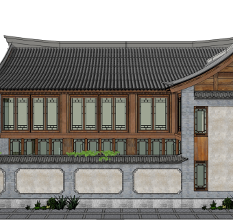 中式别墅四合院su模型下载、中式别墅四合院草图大师模型下载