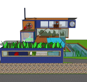 现代集装箱改造房su模型，改造房草图大师模型下载
