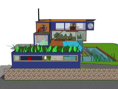 现代集装箱改造房su模型，改造房草图大师模型下载