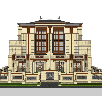 新古典连排别墅su模型下载，sketchup别墅草图大师模型