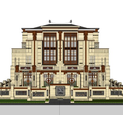 新古典连排别墅su模型下载，sketchup别墅草图大师模型