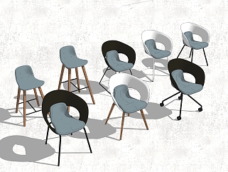 现代吧椅组合草图大师模型，吧椅sketchup模型下载