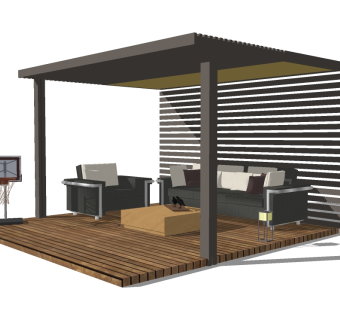 现代庭院实木廊架草图大师模型，庭院实木廊架sketchup模型下载