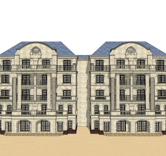 欧式连排别墅草图大师模型，别墅sketchup模型免费下载
