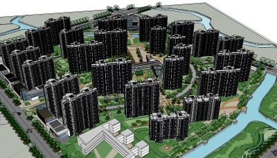 现代小区住宅su模型下载、小区住宅草图大师模型下载